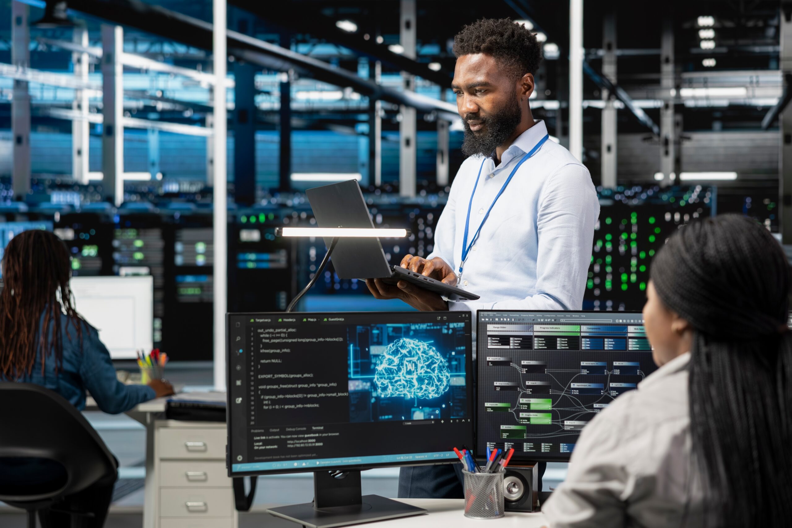 Data,Center,Programmer,Using,Artificial,Intelligence,Neural,Networks,Technology.,African Agile ALM